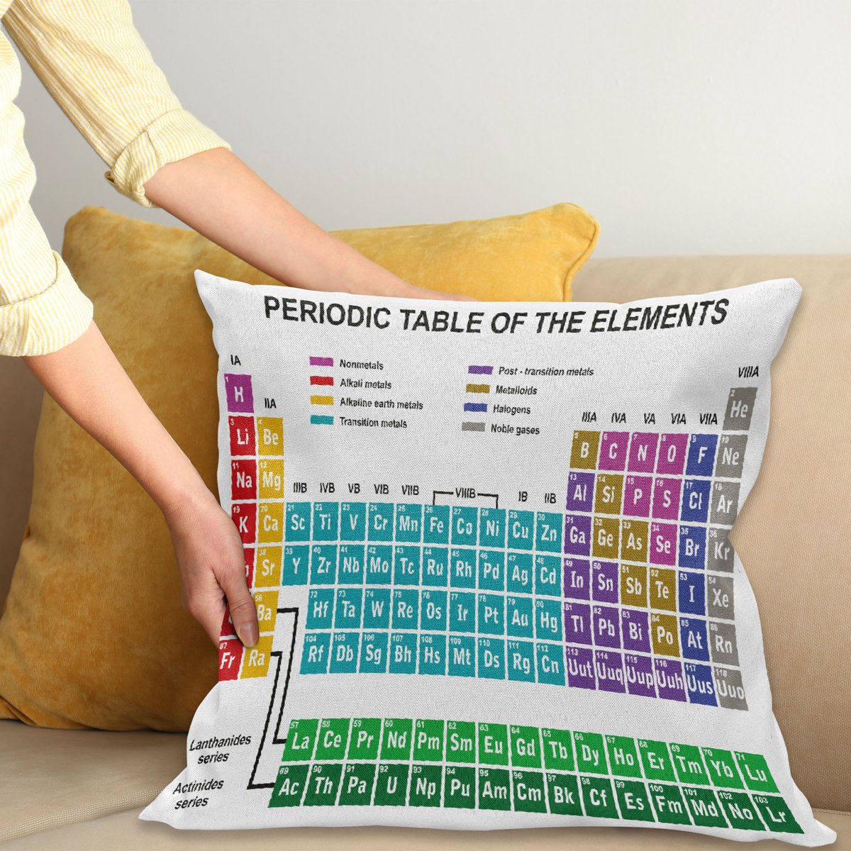 ABAKUHAUS Periodensystem Kussenhoes, Modern Levendig, Wasbare Kussenhoes met Ritssluiting, Kleurechte Heldere Kleuren en Dubbelzijdige Print, 40 x 40 cm, Meerkleurig