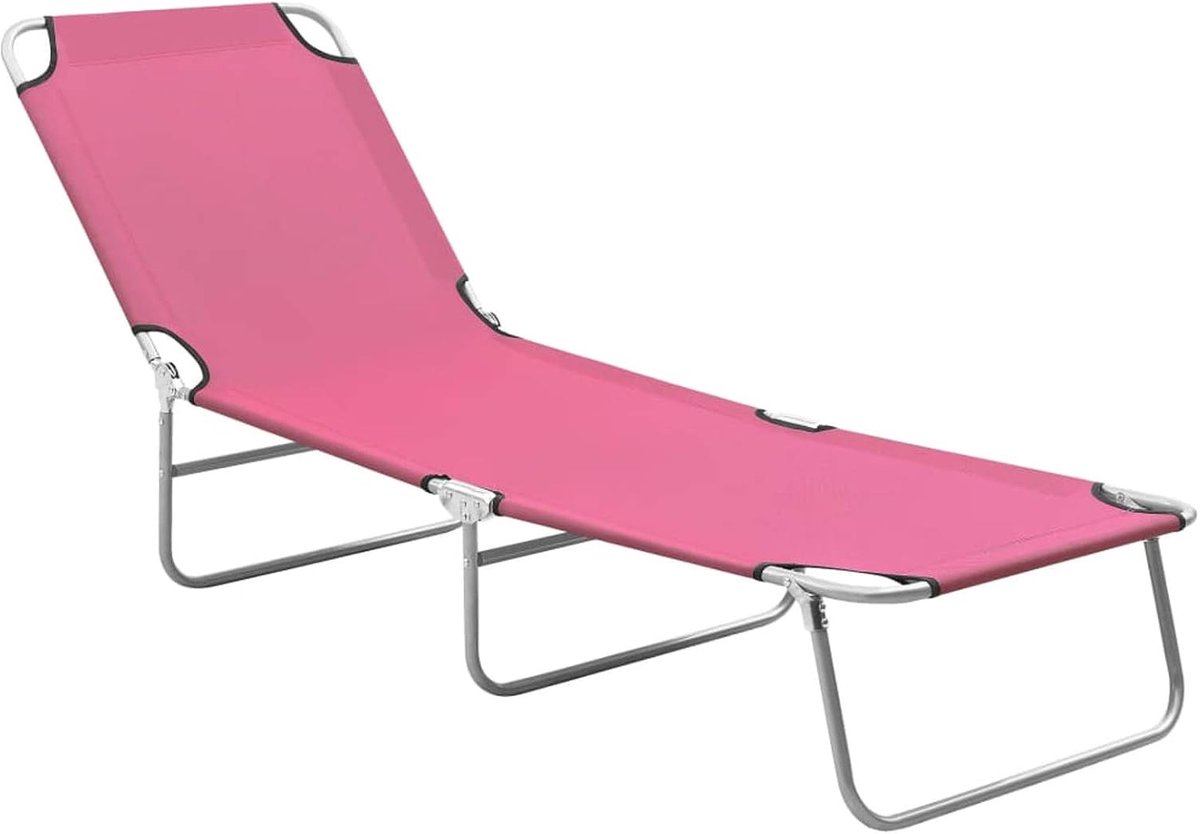 Ligstoel, opvouwbaar, voor tuin of strand, van staal en stof, roze