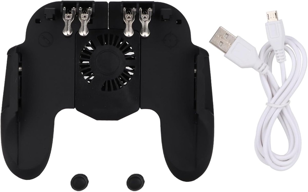 Smartphone-gamecontroller met koelventilator Mechanische toetsaanslag Gevoelsmetaal Trigger Verstelbare handgreep voor mobiel gamen Zwart 4,7-7,0 inch