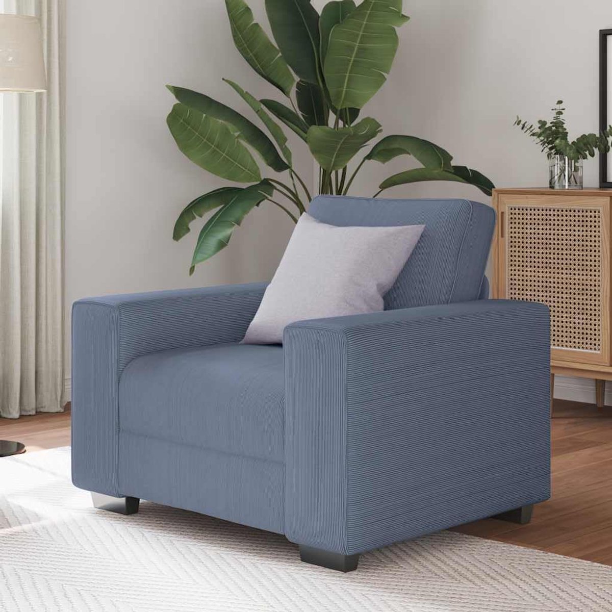 Blauw, 60 cm, corduroy, relaxbank met gevoerde schuimrubberen stoelen en robuust frame, voor woonkamer, slaapkamer, ontspannen, lezen, televisie kijken, duurzaam