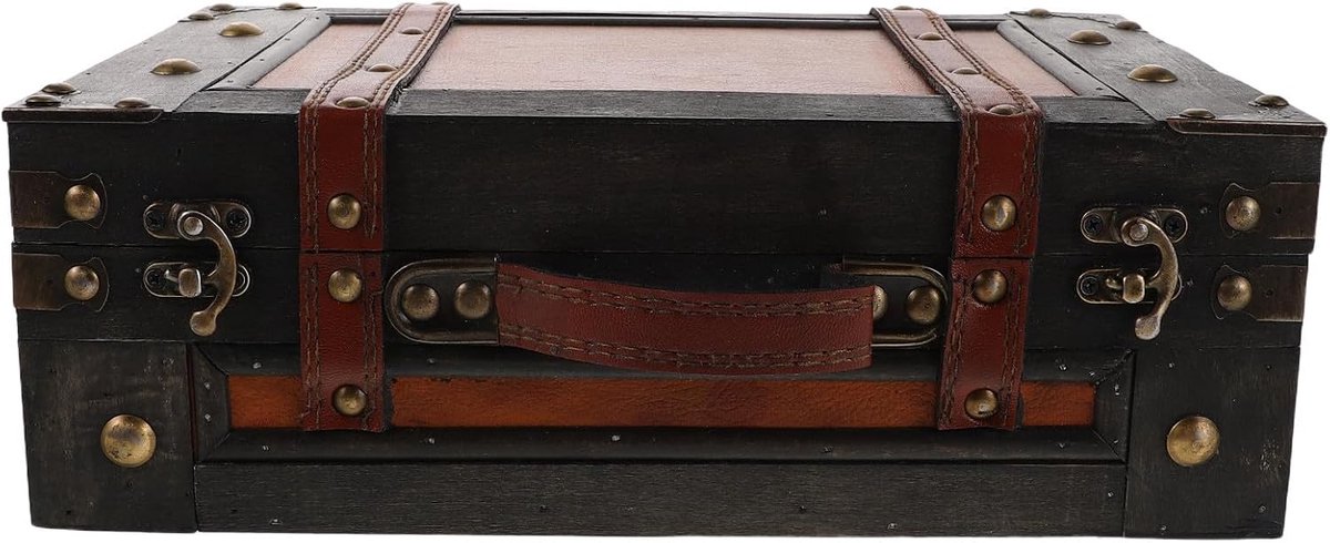 Houten schatkist - Decoratieve opbergdoos - Retro houten koffer met handvat - voor souvenirs Antieke koffer Piratenkist voor feestaccessoires