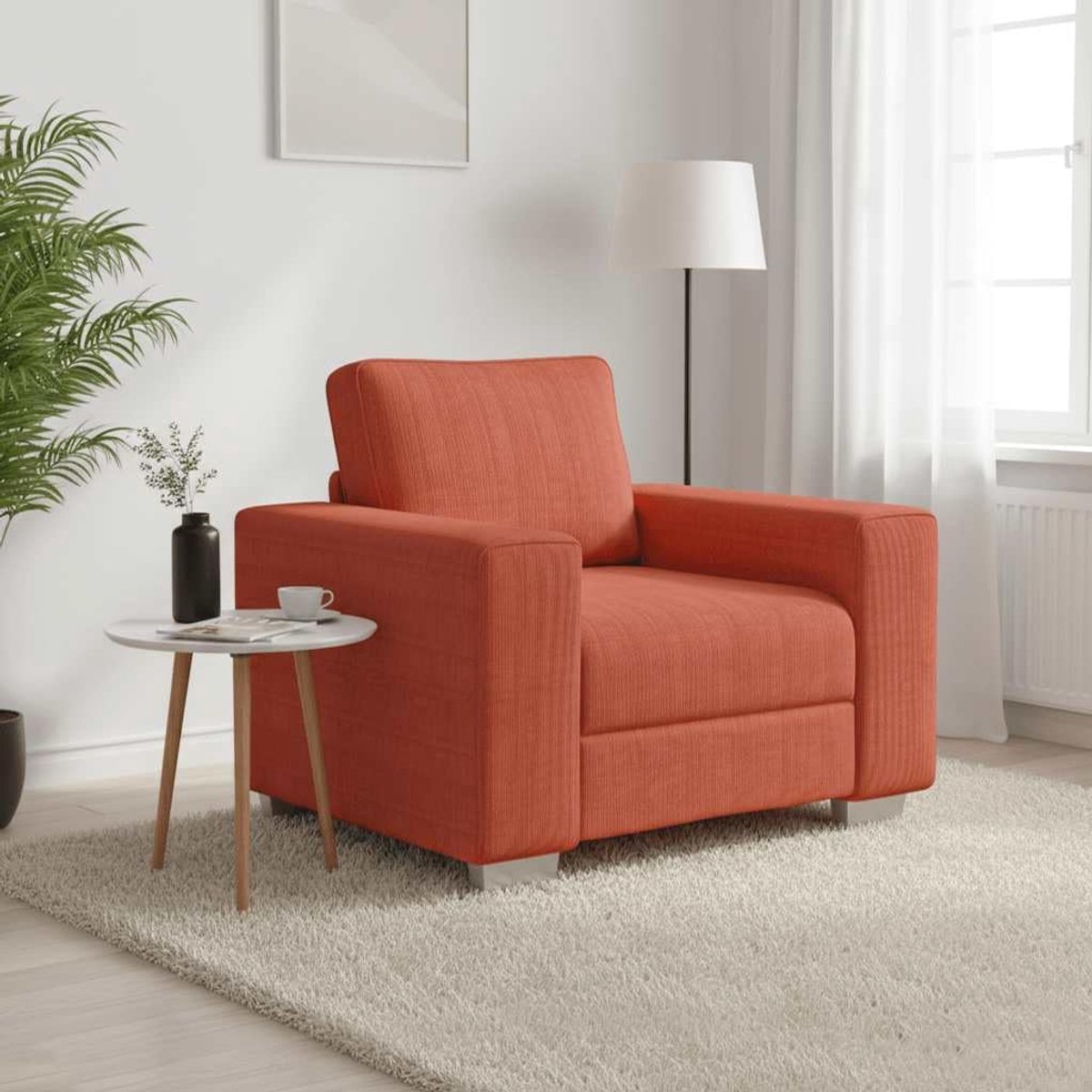 Rood oranje 60 cm corduroy relaxbank met gevoerde schuimrubberen zittingen en met vezels gevulde kussens voor woonkamer, slaapkamer, werkkamer