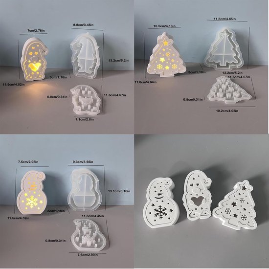 gietvormen voor Kerstmis, 6 stuks, 3D-siliconenvormen, Kerstmis, huis, gietvormen, siliconen boom, kabouter, gips om te gieten, gietvorm, dennenboom, siliconenvorm, huisje voor 3D-handwerk — afbeelding 2