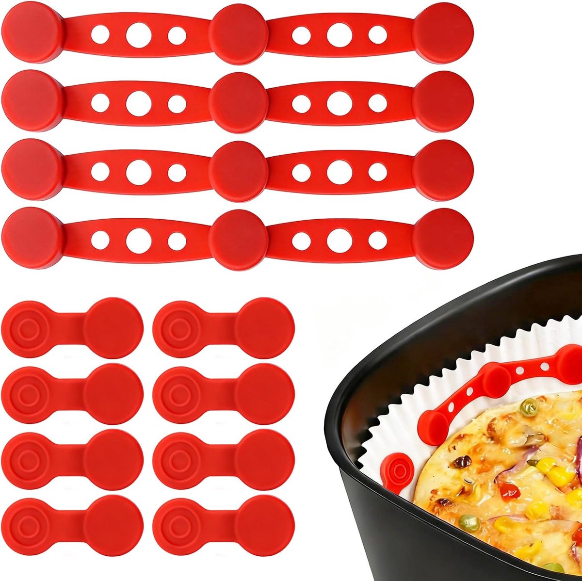 12 stuks magneten voor airfryer-bakpapier, hoge temperatuur magneten voor heteluchtfriteuse van voedselveilige siliconen, hittebestendig en herbruikbaar, rood