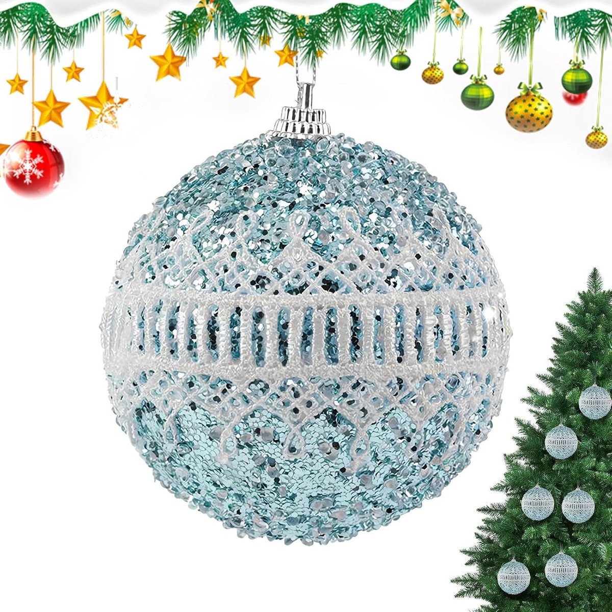 Kerstbal, 8 cm, om op te hangen, met glitter, seizoensgebonden decoratie