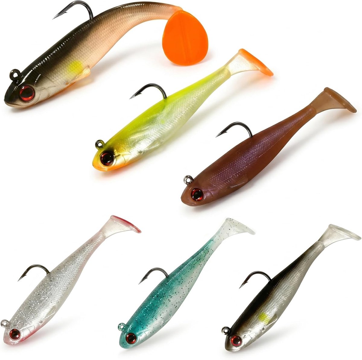 6 visaas, 9 cm, Black Bass Paddle Tail, realistisch 3D-design voor het vissen op roofvissers, geschikt voor zoet water en zee, ideaal voor baars, snoek en forel