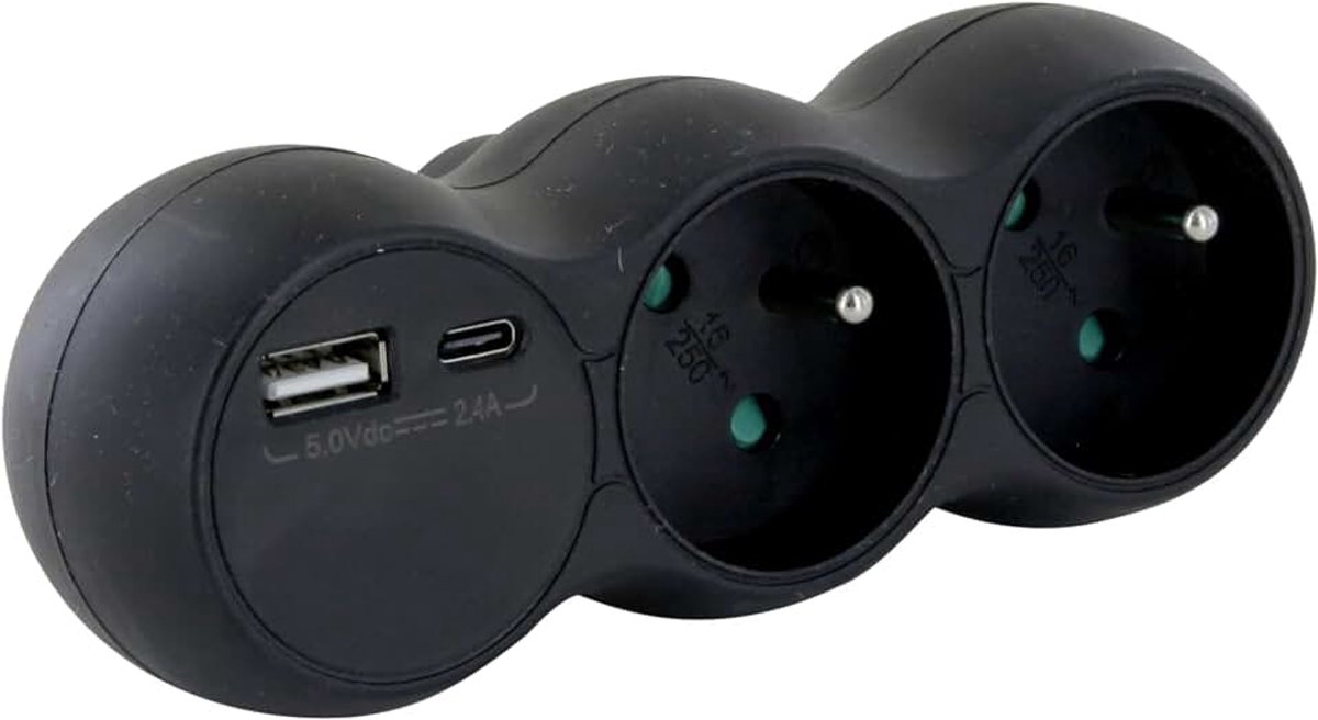 Zwarte biplite met usb A en C wandcontactdoos