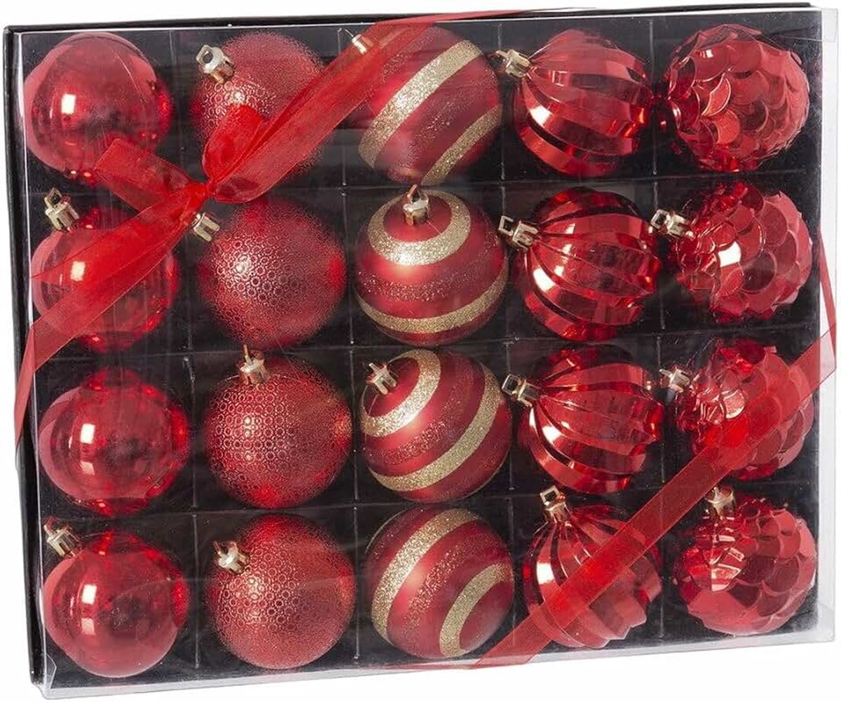 Kerstballen rood kunststof 6 x 6 x 6 cm (20 stuks)