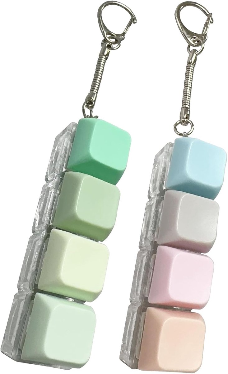2 stuks sleutelhanger, fidget-toetsenbord, fidget toys voor volwassenen, fidget-sleutelhanger in 4 kleuren, fidget-clicker voor toetsenbord met toetsen voor decompressie, decoratie (B)
