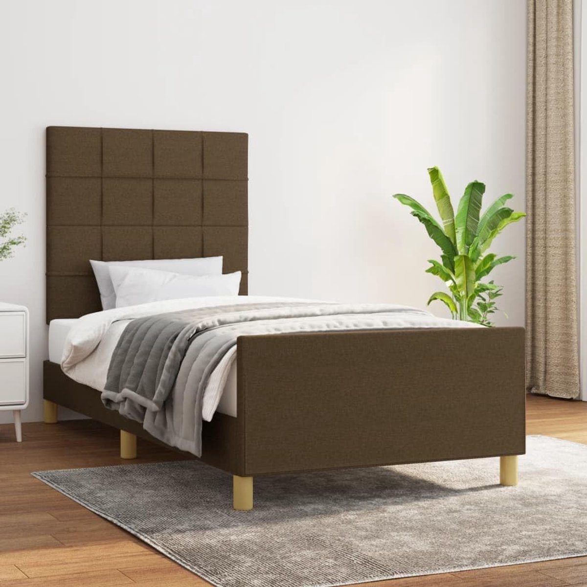 Zonder matras 90x190 cm stof donkerbruin met verstelbaar hoofdeinde stevig multiplex lattenbodem voor slaapkamer woonkamer