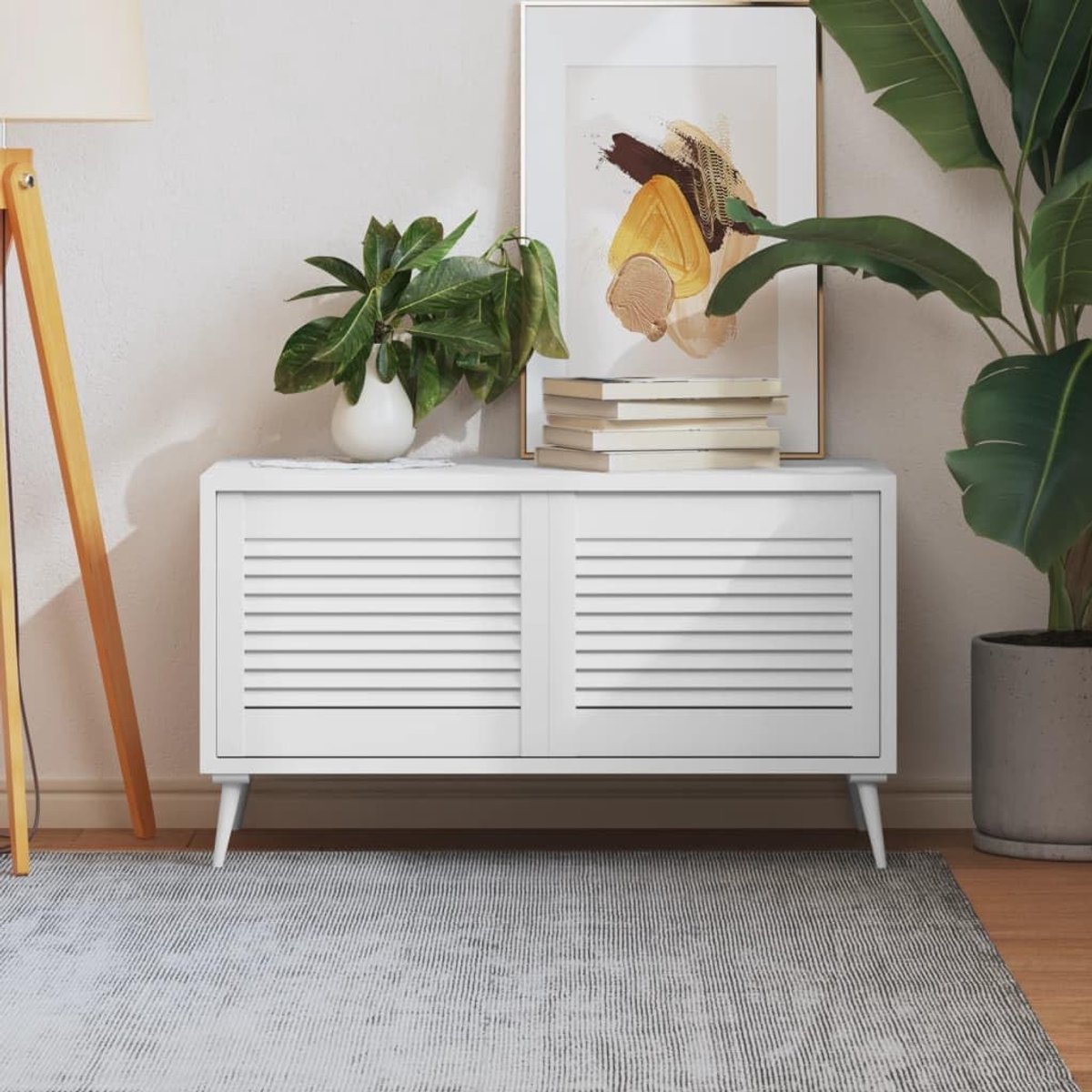 Lamellendeuren, set van 2, 39,5 x 49,4 cm, wit, grenenhout, kastdeur, meubelvoorkant, ventilatiesleuven voor kledingkast, badkamer