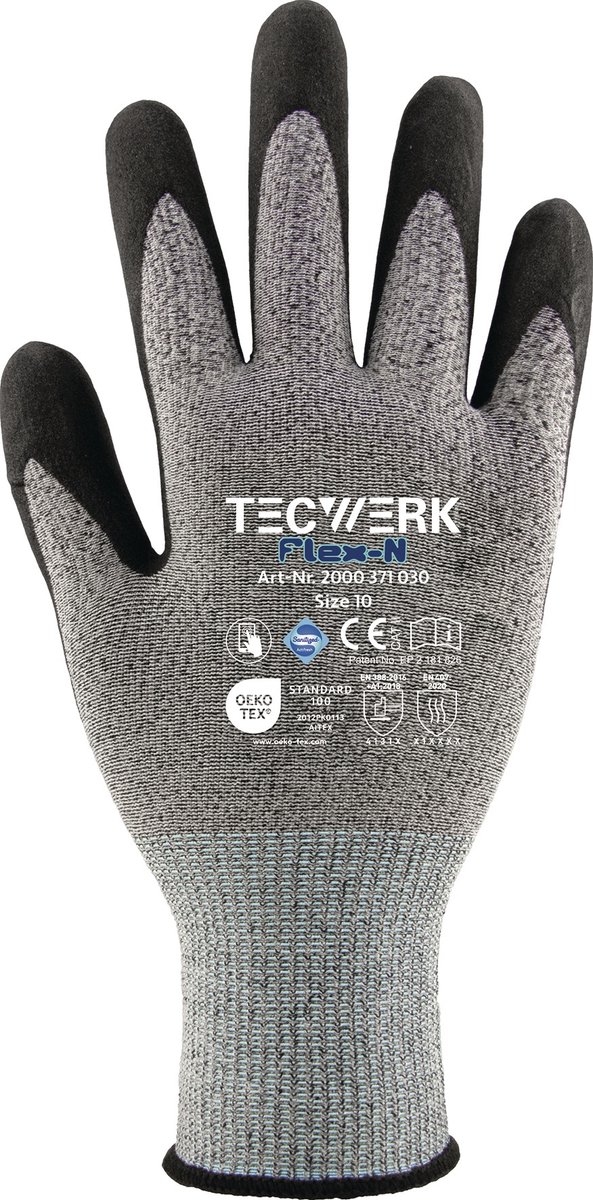 Handschoenen FlexN mt.9 grijs/zwart EN 388 PSA II TECWERK