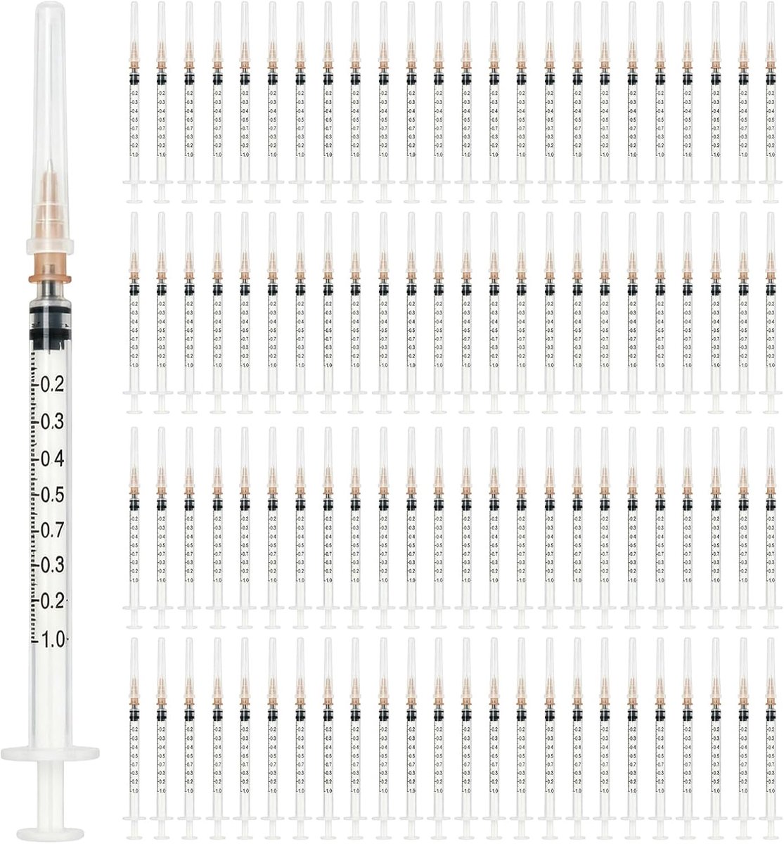 200 stuks 1 ml colostrum spuiten, kunststof spuiten met doppen en naald, afzonderlijk verpakt, doseerspuit, wegwerpspuiten voor drukverf, vloeistoffen, laboratoria, dierenvoeding