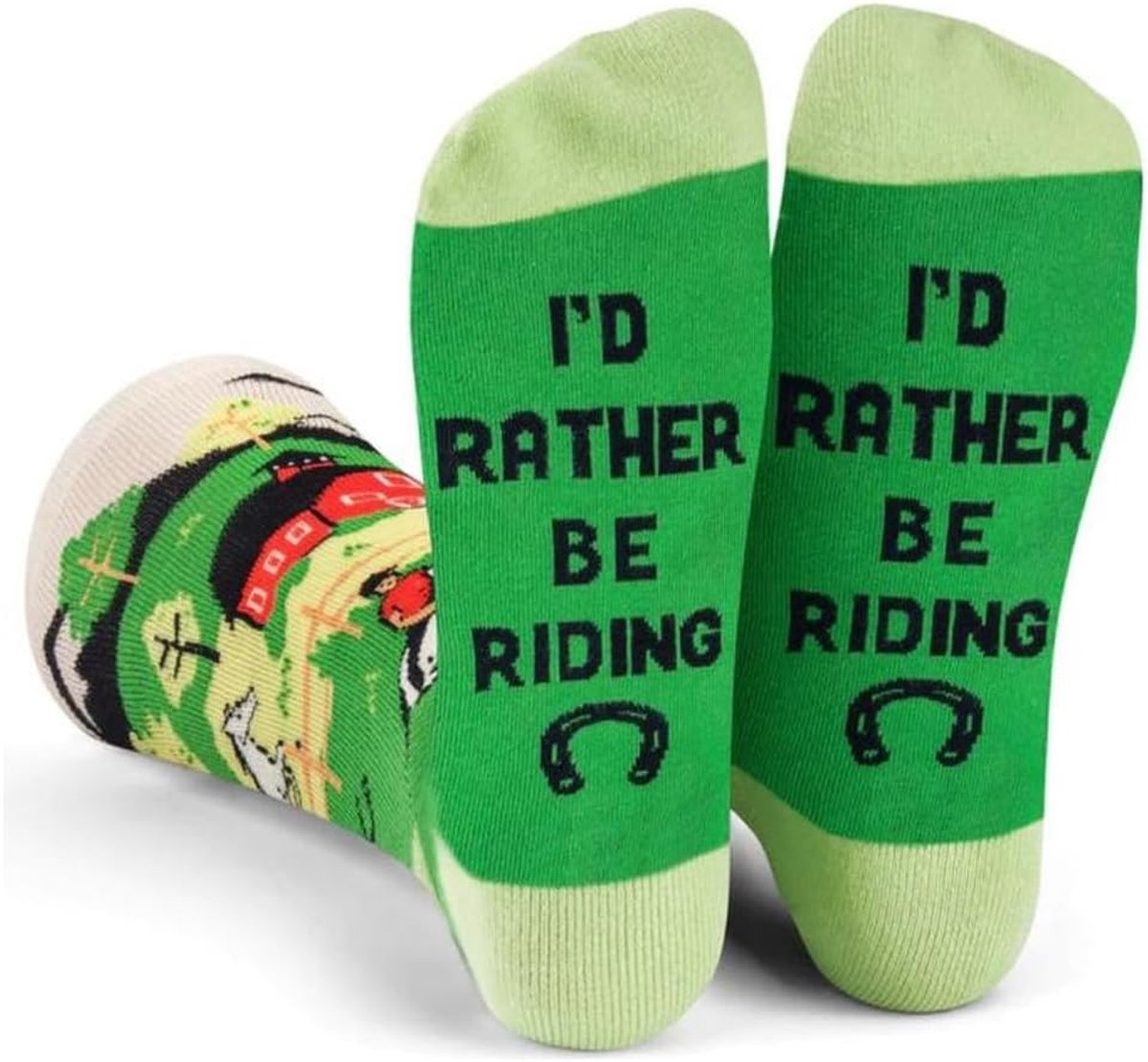 Sokken met Paarden en tekst op de zolen I'd rather be riding - Sokken voor ruiters 38-43