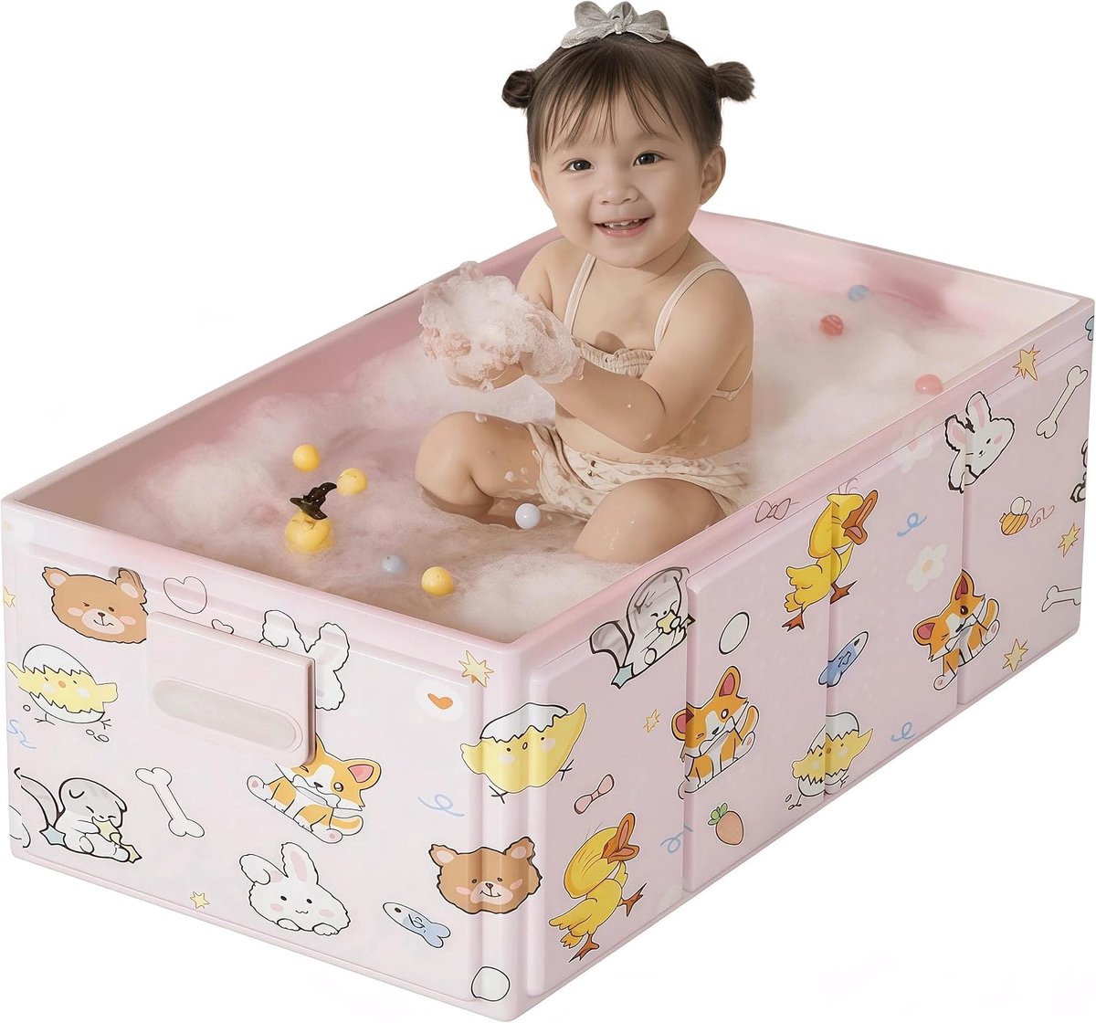 babybad met schattige dierenprint, draagbaar babybad, 80 x 40 x 22 cm (roze)