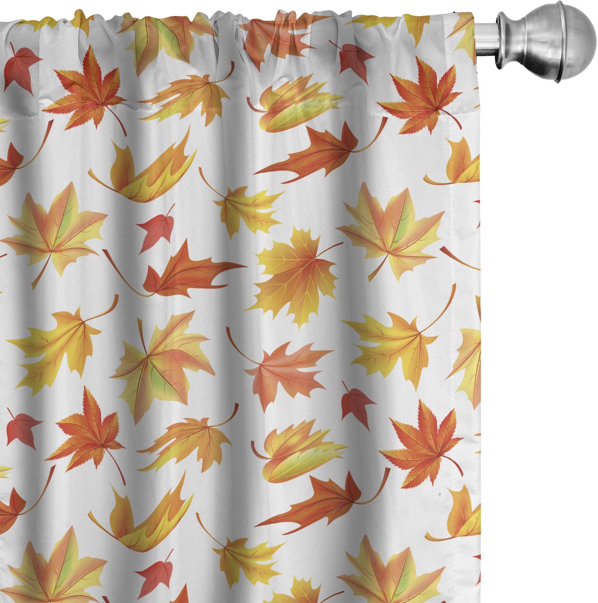 ABAKUHAUS Herfst Raamgordijnen, Vallend Esdoorn Bladeren Patroon, Lichtgewicht decoratieve 2-delige set met roedezak, 2 stuks 75 cm B x 175 cm L, wit en Meerkleurig