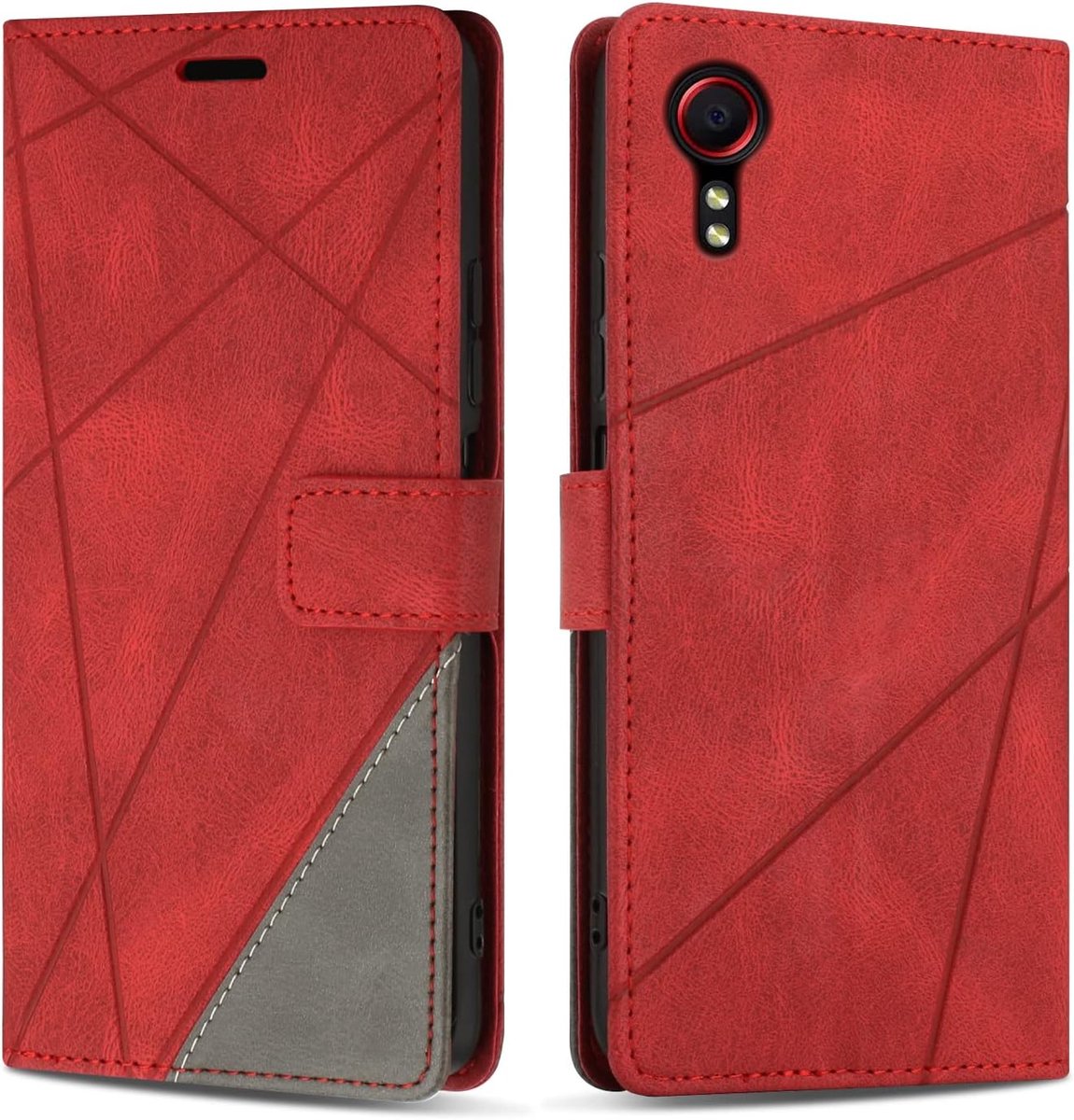 Hoesje voor Galaxy Xcover 5, Premium Lederen Portemonnee Beschermhoes Telefoonhoesjes met Kaartenvakken Beschermhoesje voor Galaxy Xcover 5, Rood