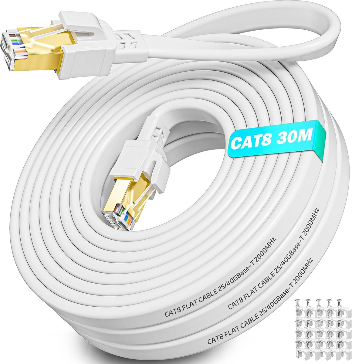 Ethernet Kabel 30m, Cat 8 Ethernet Cable Netwerkkabel 30 Meter