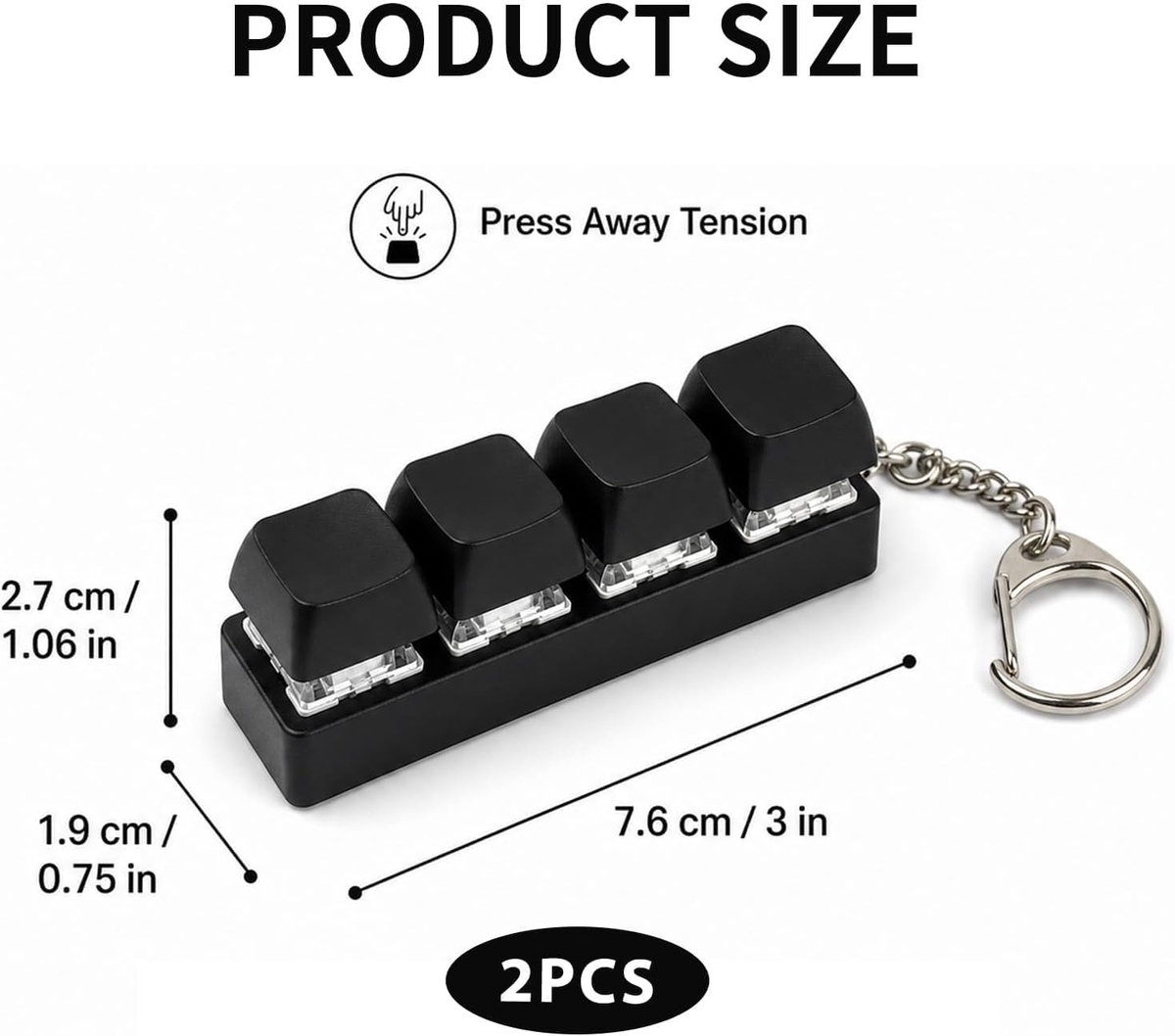 2 stuks toetsenbord fidget, toetsenbordsleutelhanger, zwart, mini-toetsenbord, 4 toetsen, toetsenbord, fidget toy voor ontspanning en concentratie, hanger voor decompressie, verbruikstijd