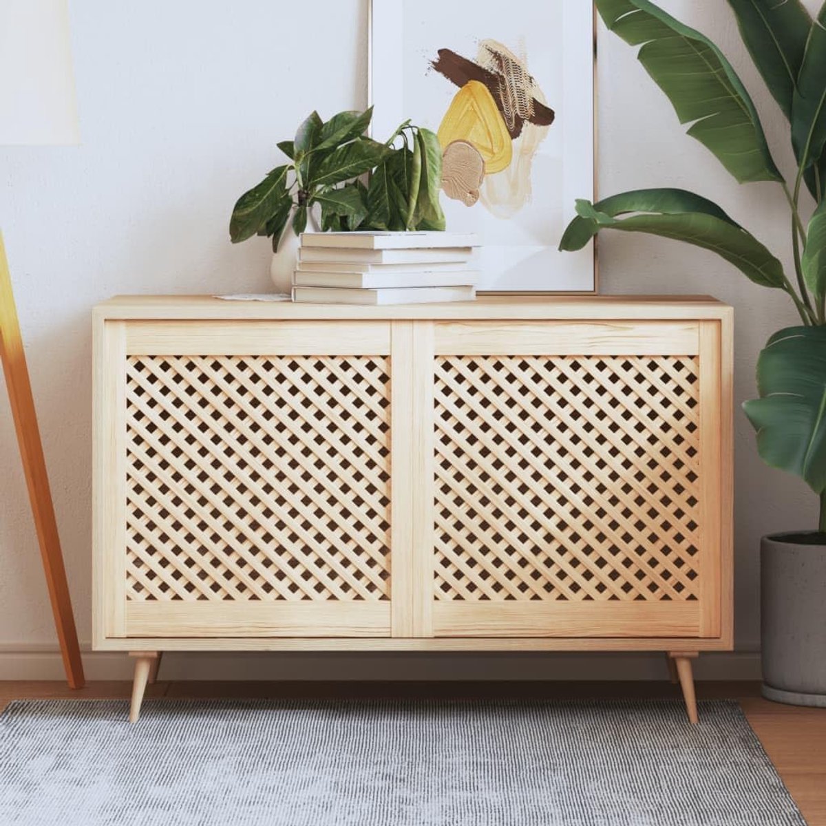 2 x kastdeuren van grenenhout, 59,5 x 61,5 cm, lamellendeuren met roosterdesign voor meubels, ventilatiedeuren voor kasten