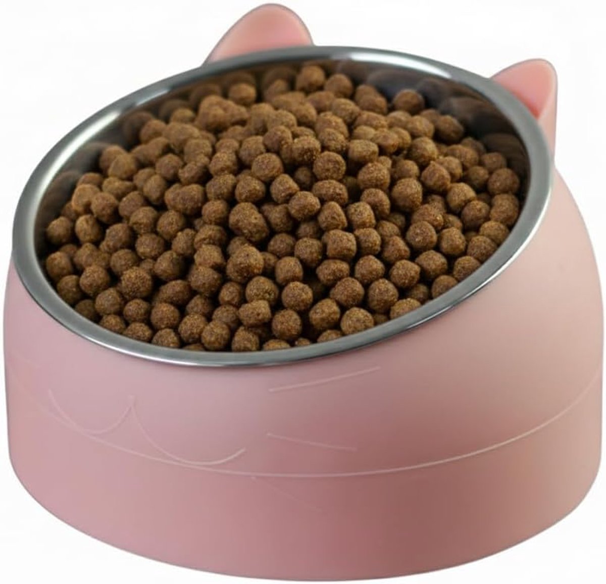 Voerbak voor honden en katten, met oren, roestvrij staal, afneembaar, antislip, voederbak en drinkbak voor kleine huisdieren, 200 ml, roze