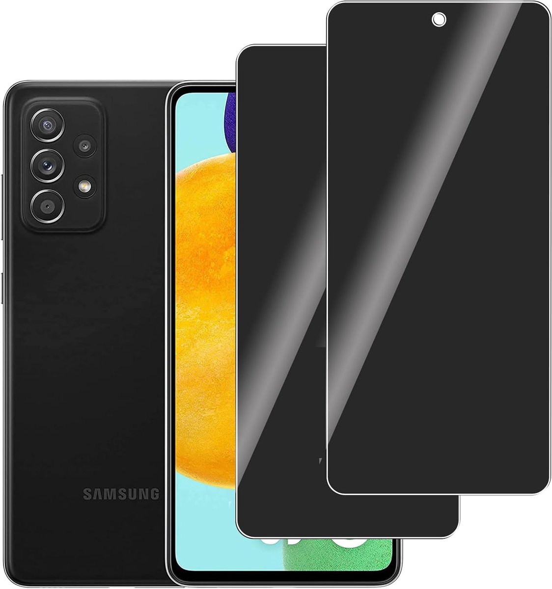 2 stuks Privacy Glass Screen Protector Compatibel met Samsung Galaxy A52/A52 5G/A52S 5G, Bubble-, Krasbestendig, 9H Hardheid Anti-Spy Gehard Glazen Screen Protector voor Samsung Galaxy A52