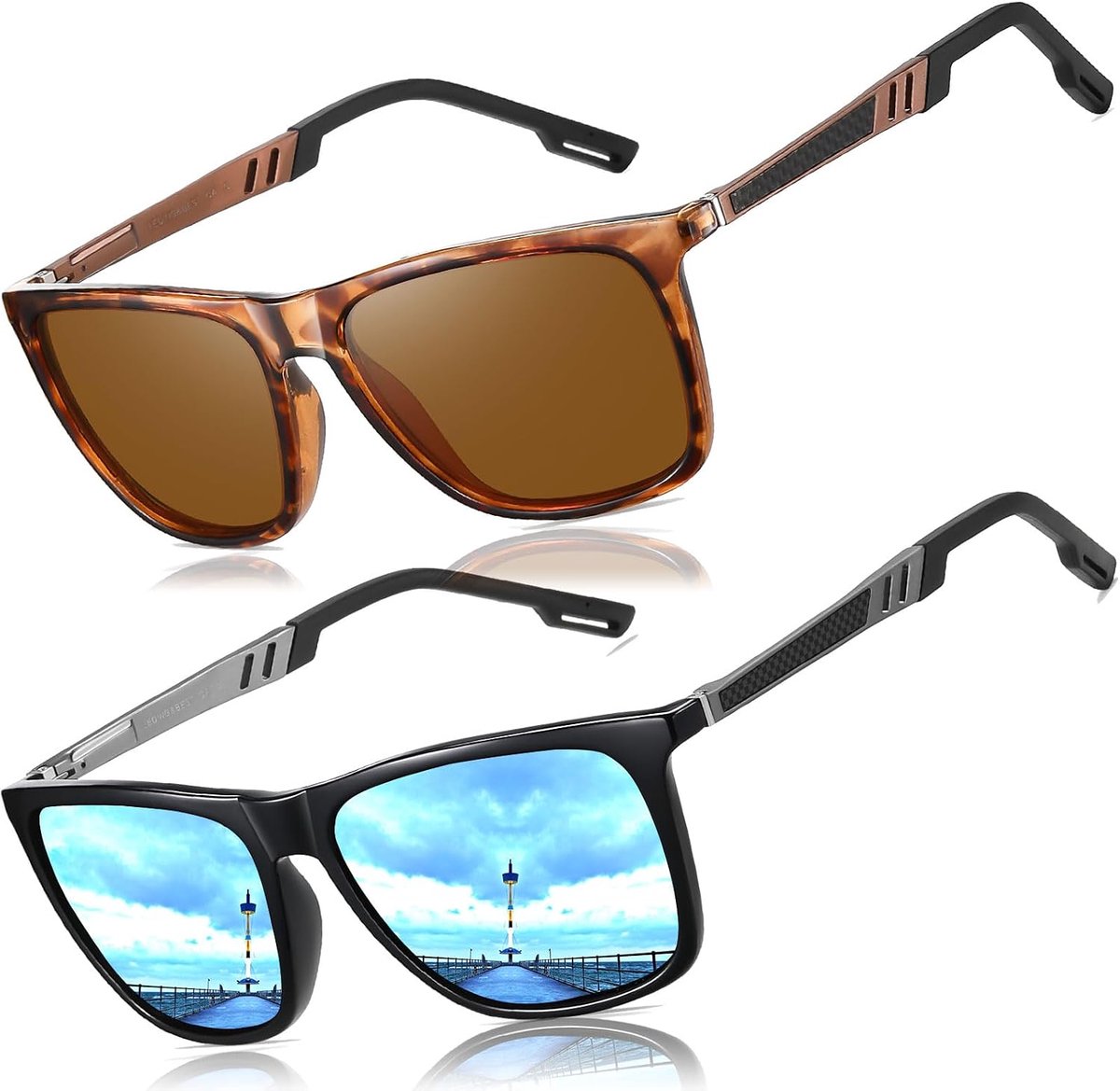 Zonnebril voor heren en dames ultra lichtgewicht rechthoekige metalen frame UV400 bescherming Zonnebrillen Cat 3 CE