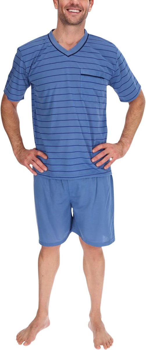 Korte pyjama heren shirt en broek pyjama slaapkleding nachtkleding nachtkleding, maat: L, kleur: briljant blauw, Pyjama kort briljant blauw, L