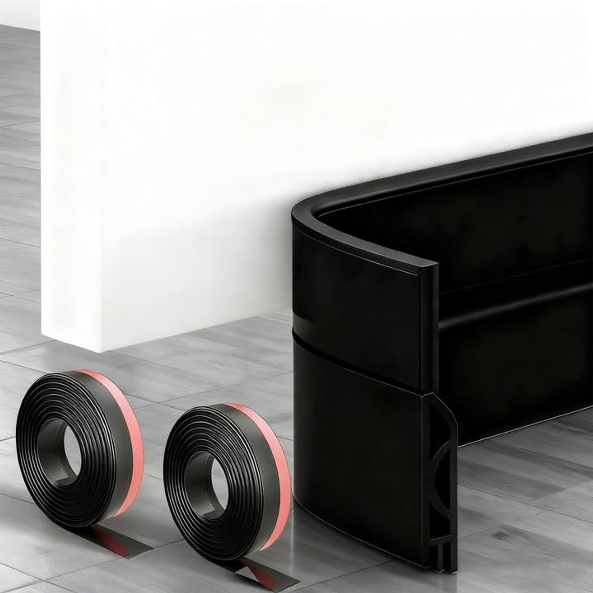 Famanu – 2 Stuks Tochtstrips voor Deuren, 5 x 100cm Deurrubber Tochtstrips voor Deuren, Onderste Deurrubber Zelfklevend voor Windbescherming, Geluidsisolatie, Koudebescherming (Zwart)