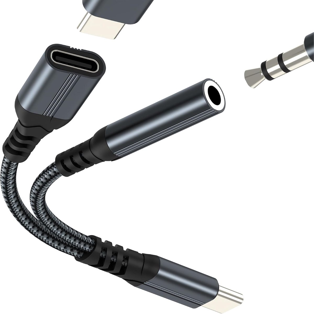 Adapter USB C naar 3,5 mm jack voor iPhone 17 16 15 Pro Max oplaadkabel compatibel met Samsung Galaxy S26 S25 Ultra dubbele hoofdtelefoonaansluiting voor Apple hoofdtelefoon AUX DAC-aansluiting voor