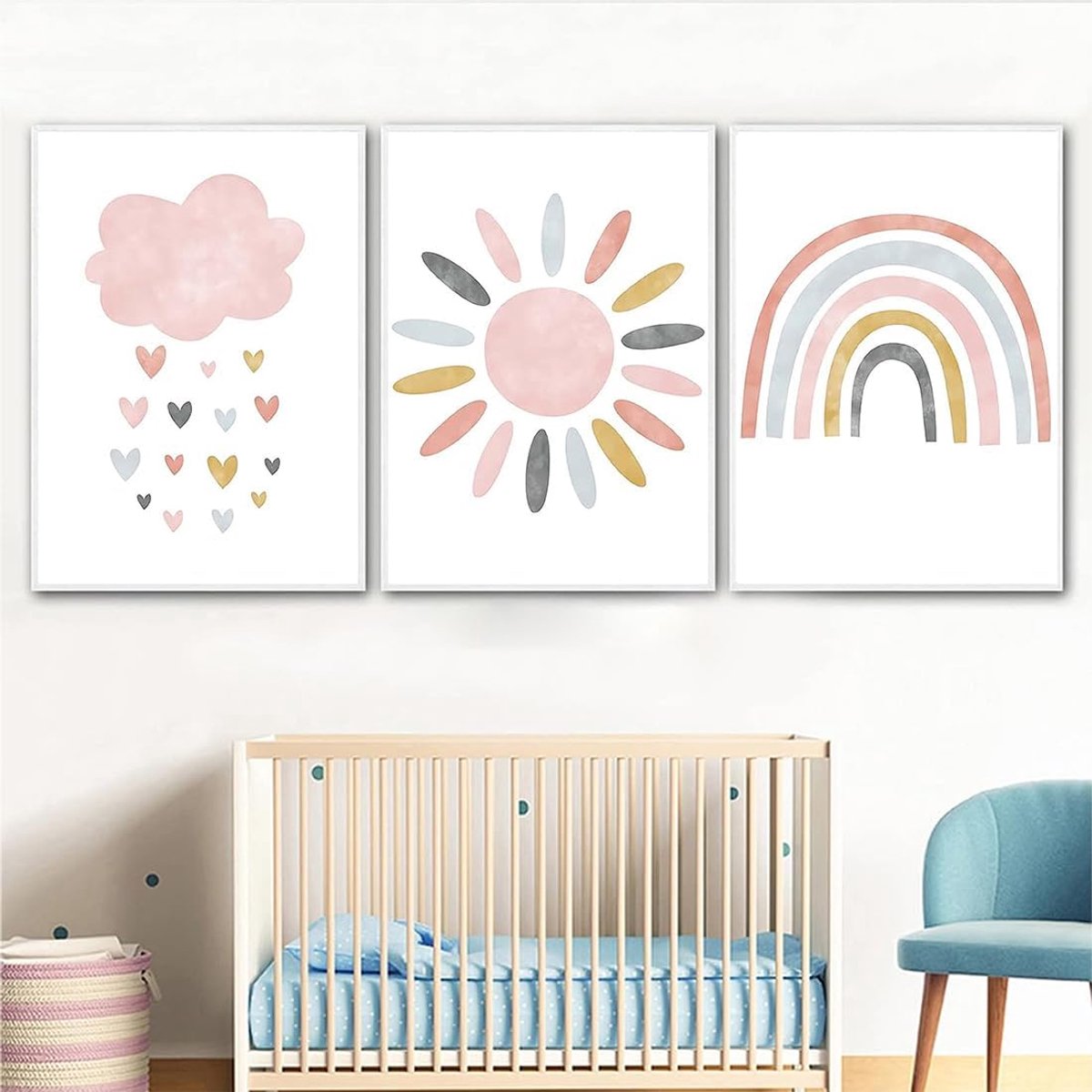By shayne - Set van 3 regenboogposters - Kinderkamer decoratie - A4 formaat - Wanddecoratie voor kinderen - Kleurrijke afbeeldingen - Geschikt voor b.