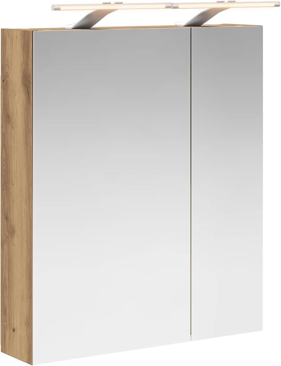 Badkamer spiegelkast handwerk eiken 60 x 14,5 x 70 cm, hangende badkamerkast opbergkast voor badkamer 889070