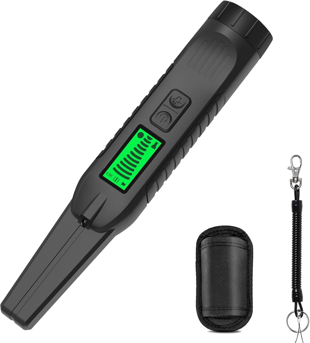 Handmetaaldetector, 360°-pinpointer met lcd-scherm, led-licht, akoestisch en trilalarm voor goud, zilver en koper (zwart)
