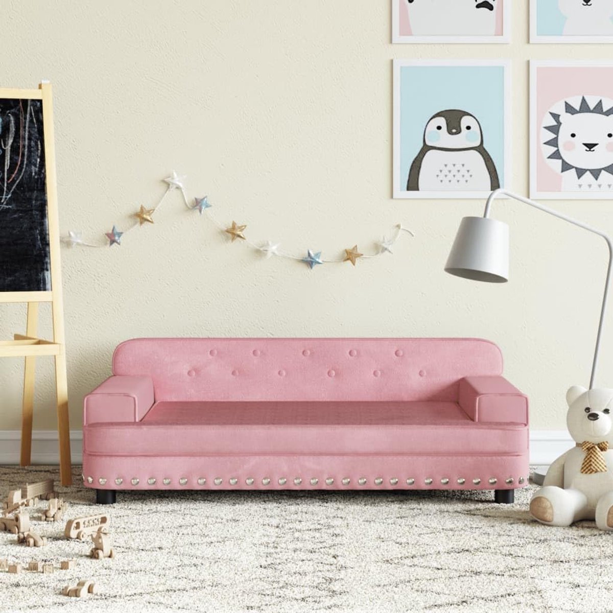 Kinderbank, mini-fauteuil, kinderbed, kinderbank, slaapstoel, kindermeubel, kinderbank, stoel voor kinderkamer, roze, 90 x 53 x 30 cm, fluweel