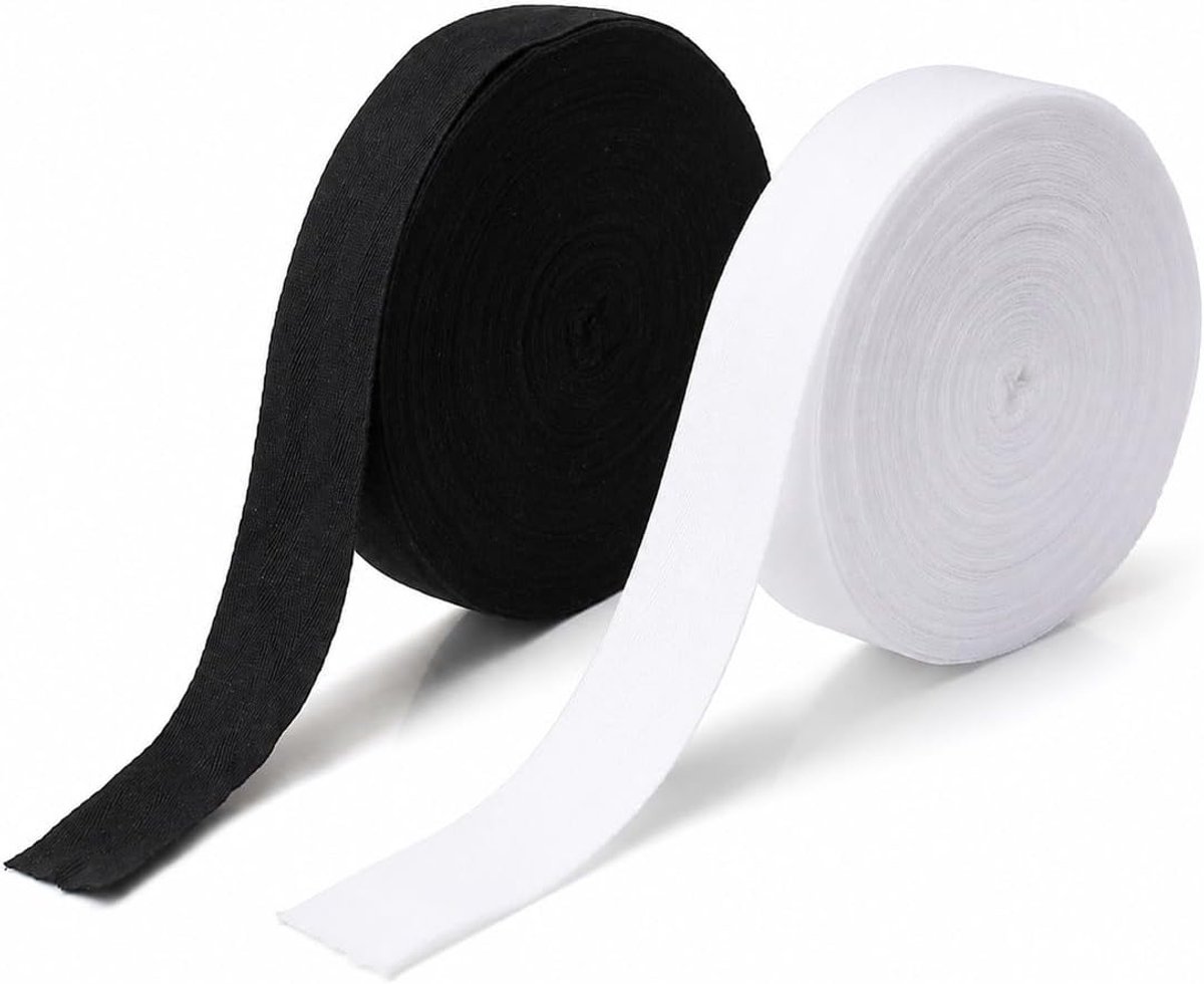 Lint, 2 linten, 2 cm x 10 m, natuurlijk keperband met visgraatpatroon, voor naaien, binden, kleermakers, schorten, zwart en wit, perfect voor doe-het-zelfprojecten