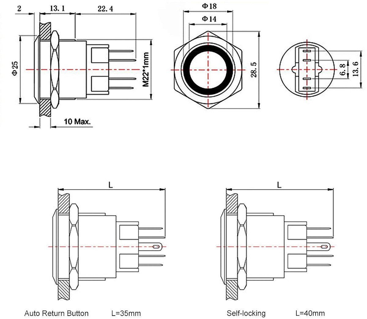 22mm Drukknop Schakelaar Waterdichte Momentary Metalen DIY Schakelaar 1Geen RVS Shell JSANKG-23,1 Stuk Vergrendeling, Groen Licht