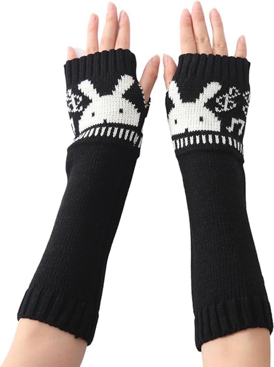Handschoenen, wintermanchetten, lange handschoenen, vingerloze handschoenen, gebreide armwarmers voor dames en heren (zwart)