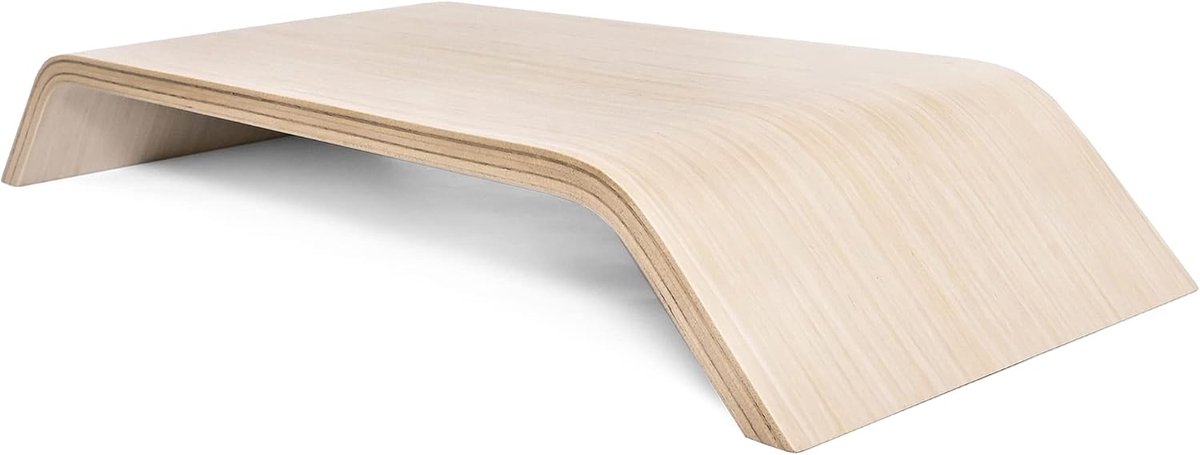 Houten tv-standaard, draagbare laptopstandaard, verhoogde computerstandaard in minimalistische Scandinavische stijl, monitorstandaard, lichte eikenkleur (natuurlijk hout)