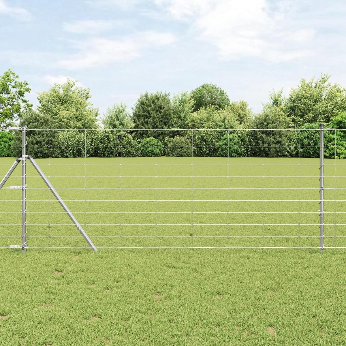 Veldhek 1x50 m verzinkt staal, hekpalen 13 stuks Ø32 mm 150 cm verzinkt staal net voor kleine dieren tuinhek hek voor tuin huis binnenplaats kippenhek konijnenhok wildbescherming