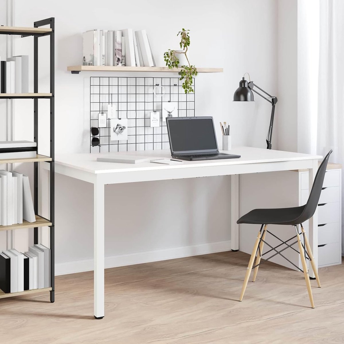 Hout 150x90 eettafel wit 150 x 90 x 75 cm van grenenhout met metalen poten voor eetkamer en keuken
