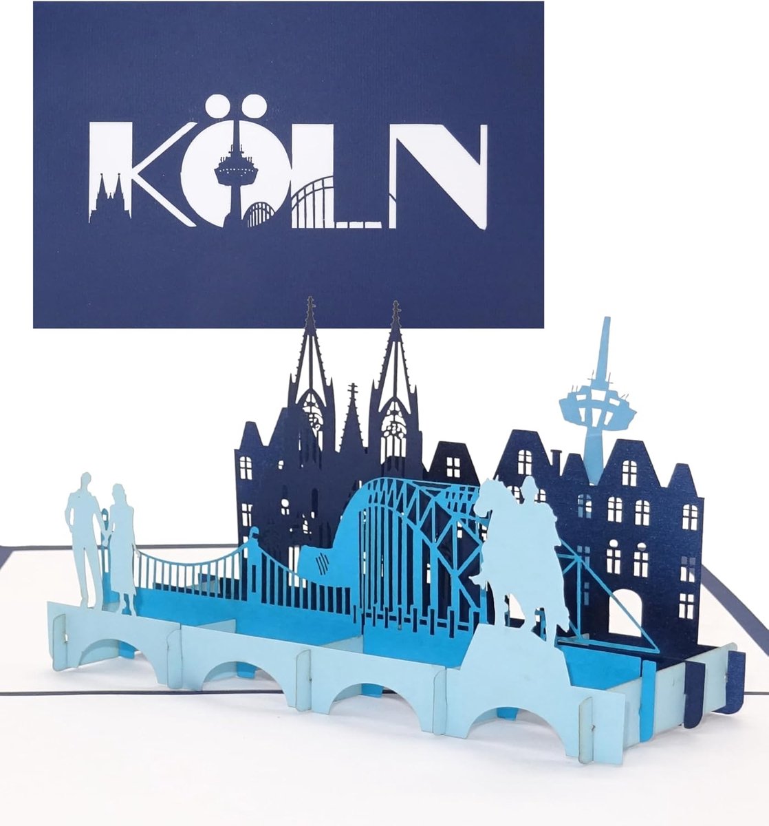 Up Card Kaartjes ''Keulen - Panorama'', 3D Wenskaart Keulen Dom & Skyline, Keulen Souvenir, Reisvoucher Stedentrip Keulen, popup kaart met envelop