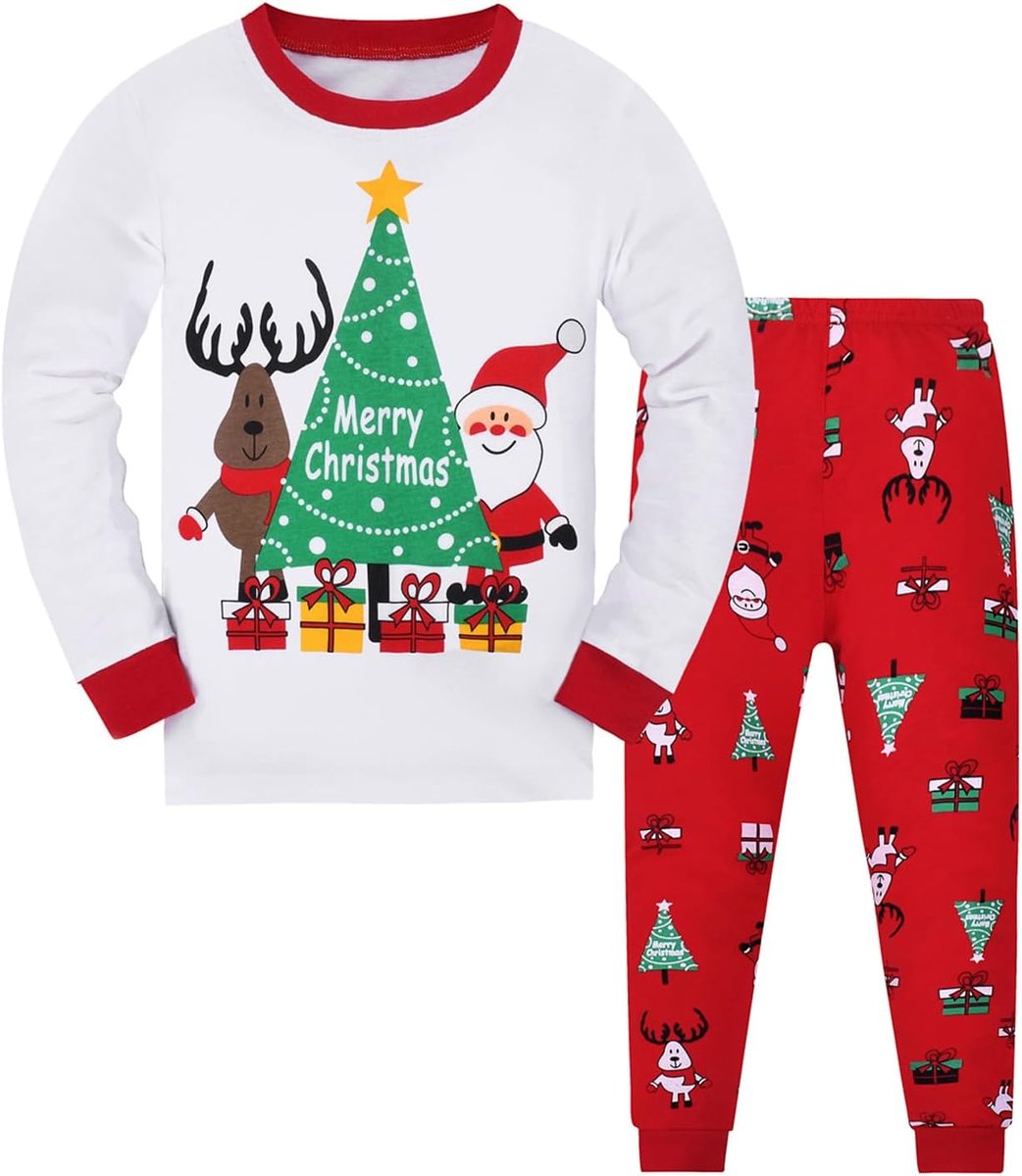 Pyjama Kinderen Katoenen Nachtkleding met Kerstprints voor Jongens en Meisjes van 2-12 Jaar