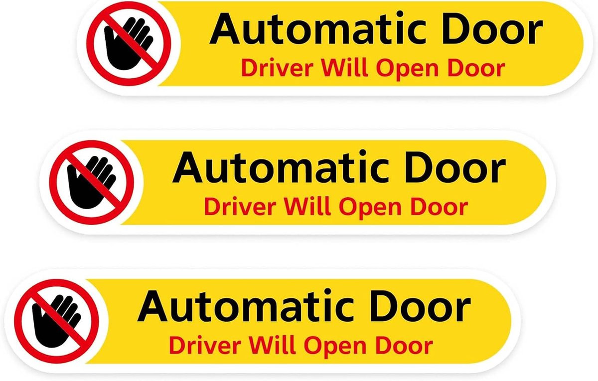Deursticker, 3 stuks (5 × 2,5 cm) waterdichte, glanzende permanente vinyl autostickers voor schuifdeur, taxi autodeuren, raak niet aan de bestuurder opent bord