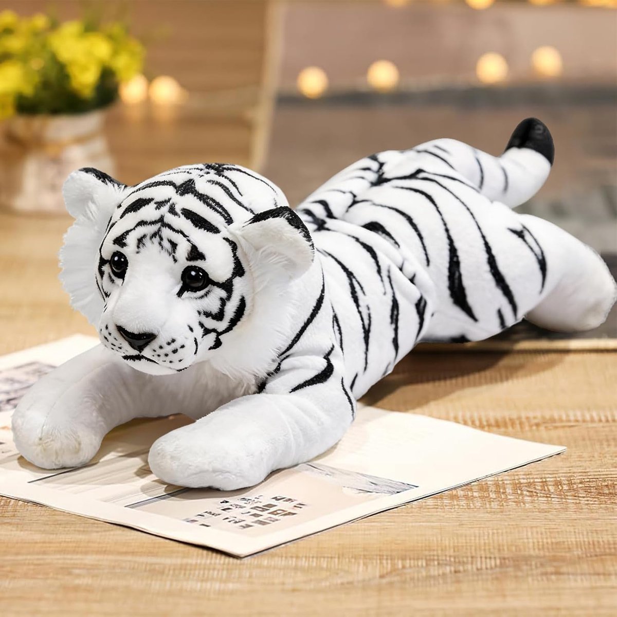 Knuffeldier witte tijger, realistisch, simulatie, dieren, witte tijger, groot, zacht, knuffelspeelgoed met tijger, voor volwassenen, kinderen, Kerstmis, verjaardag, geschenken, 48 cm