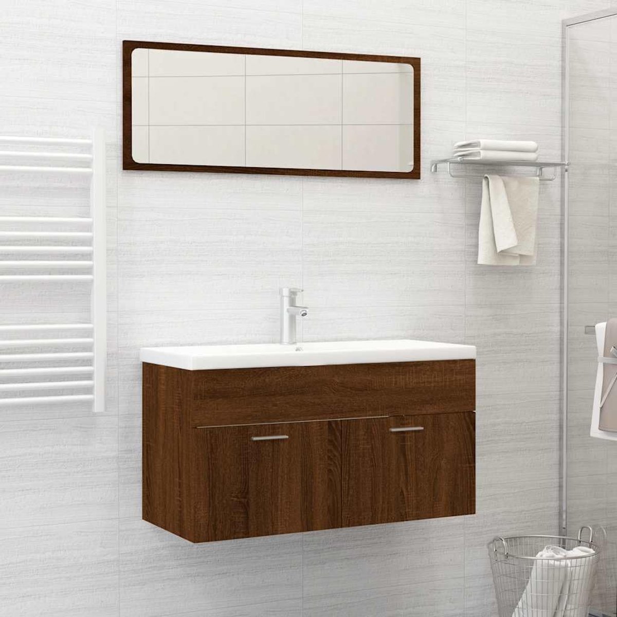 2-delige badkamermeubelset bruin eiken look houtmateriaal met