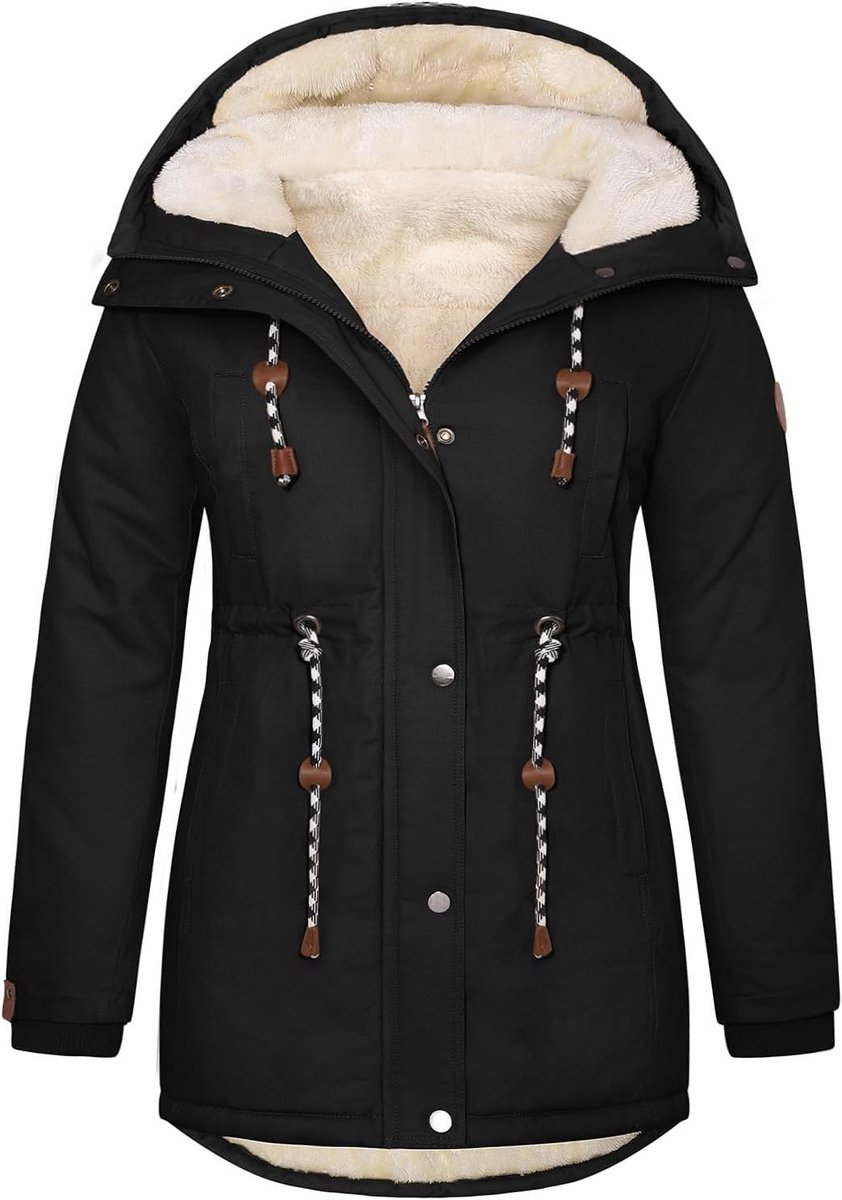 Oversized winterparka voor dames, lange winterjas, katoenen mantel met capuchon, warme fleece gevoerde winterjas, dikke parka