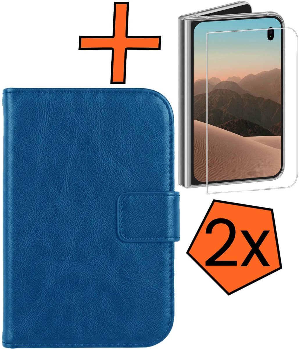 Hoes - Met 2x Screenprotector - Geschikt voor Apple iPhone Duo - Luxe Pasjeshouder - Bookcase Portemonee - Flip Case - Kunstleer Book Case - Flipcase Hoes - Book Cover - Walletcase - PortemonneeHoes - Donkerblauw