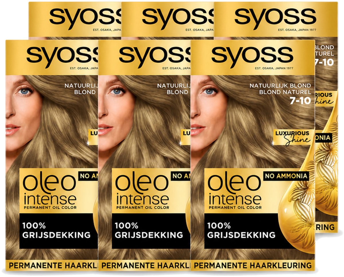 6 x SYOSS - Oleo Intense 7-10 - Haarverf - Permanente Haarkleuring - Natuurlijk blond - Langdurige Kleur - Voordeelverpakking - 6 stuks