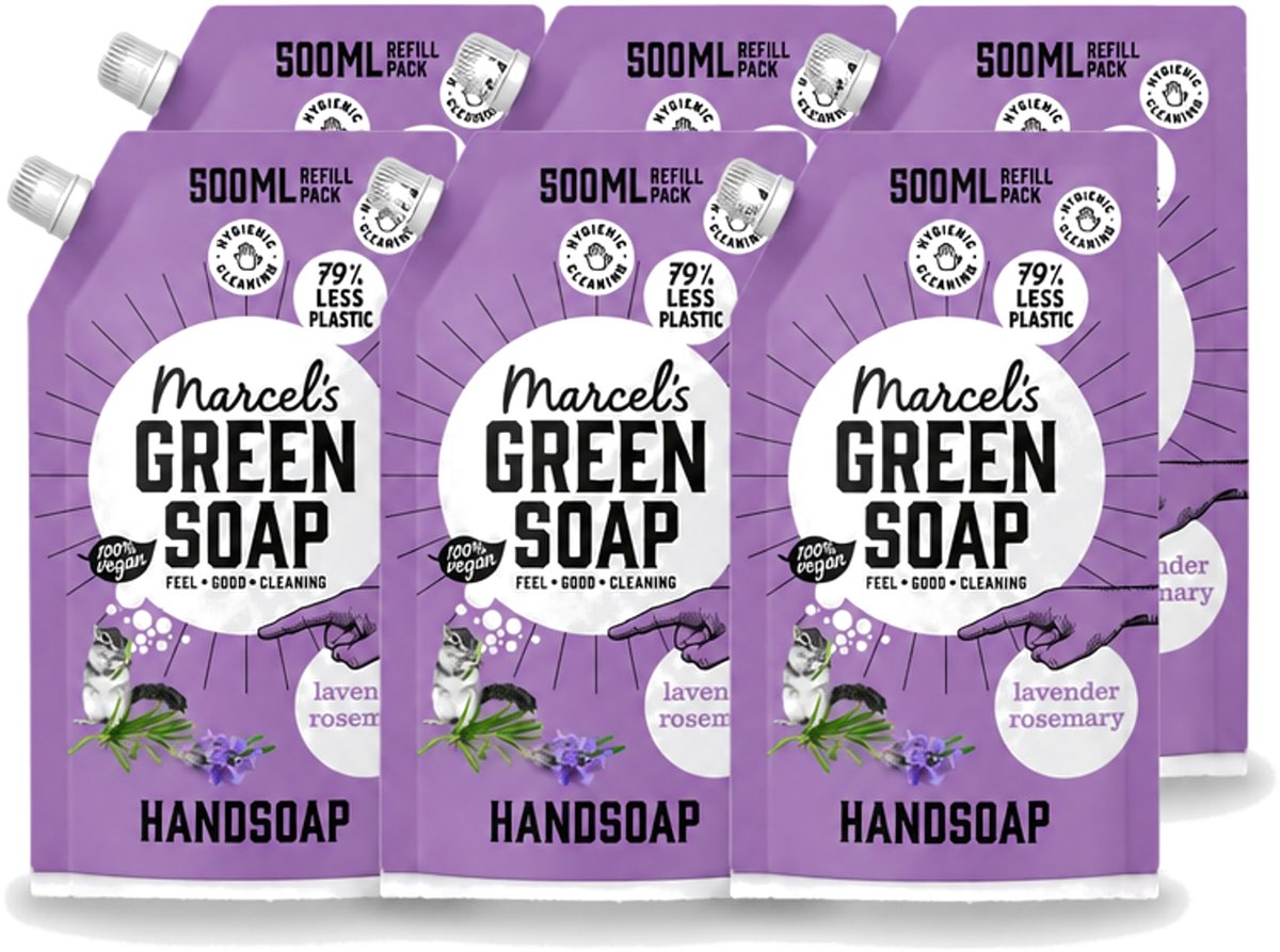 6 x Marcel’s Green Soap – Handzeep Navulling – Lavendel & Rozemarijn – 500 ml - Voordeelverpakking - 6 stuks