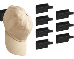Pettenhouders - Zelfklevende Wandhouders - Voor Baseballkappen, Sjaals & Handdoeken - 8 Stuks Zwart
